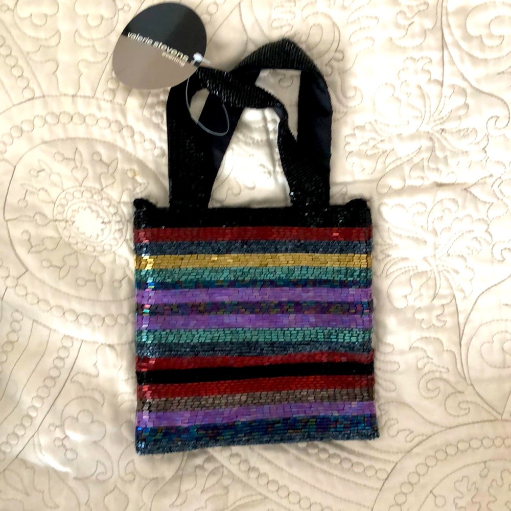 Valerie Stevens rainbow black beaded evening bag NWT